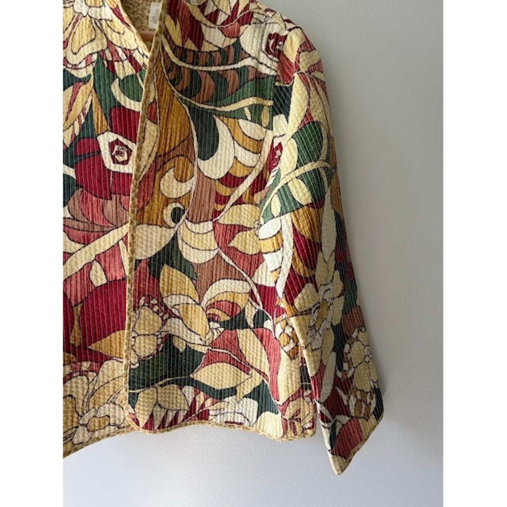 Boho Alfred Dunner Jacket Womens 14 Multi Floral Quilted Open Front Lightweight - Picture 3 of 7